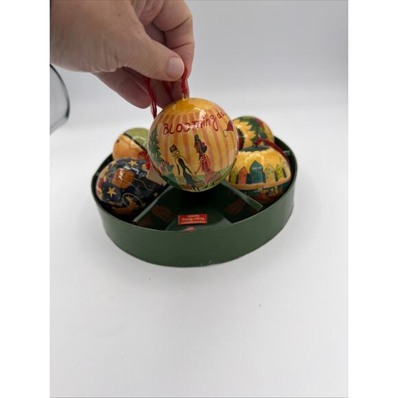 Vintage Bloomingdales Florida Christmas Ornament Balls Paper Mache Set of 7 New - Picture 2 of 16